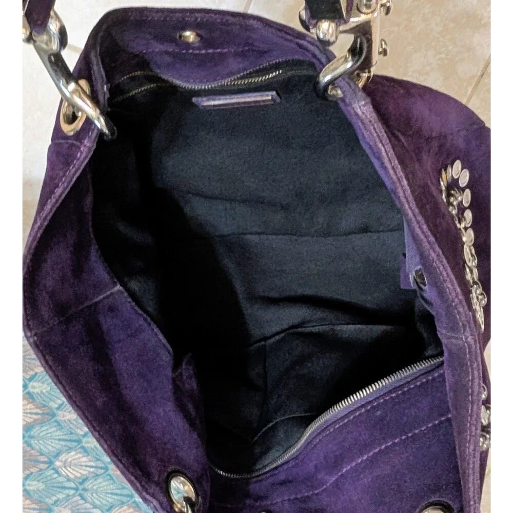 Vintage Jimmy Choo Purple Suede Studded Saba Hobo Shoulder Bag Handbag Y2K